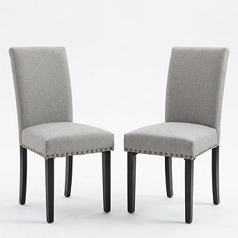 Dining Chairs Set of 2, Fabric Upholstered Parson Dining Chairs with Nailhead Trim, Padded Seat