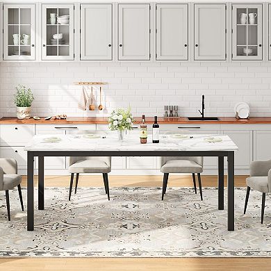 Industrial Long Dining Table for 6, Rectangular Wooden Kitchen & Dining Room Table fo Home Office