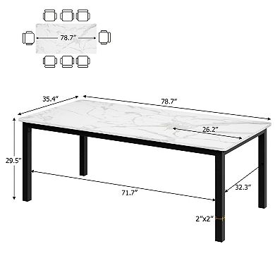 Industrial Long Dining Table for 6, Rectangular Wooden Kitchen & Dining Room Table fo Home Office