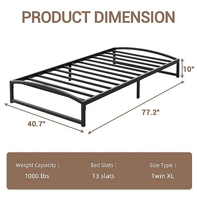 Low Profile Bed Frame, Metal Platform, 10 Inch Steel Slats, Noise-Free, No Box Spring Needed