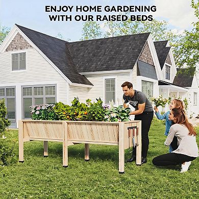 Large Wooden Raised Garden Bed with Legs, Elevated Planter Box with Hooks for Outdoor, Patio