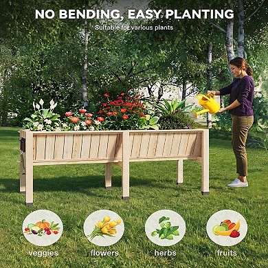 Large Wooden Raised Garden Bed with Legs, Elevated Planter Box with Hooks for Outdoor, Patio