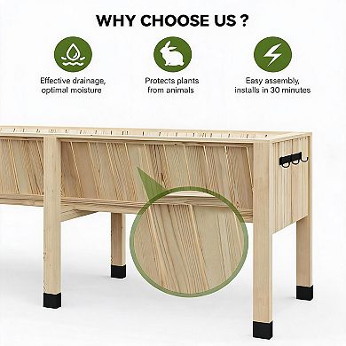 Large Wooden Raised Garden Bed with Legs, Elevated Planter Box with Hooks for Outdoor, Patio
