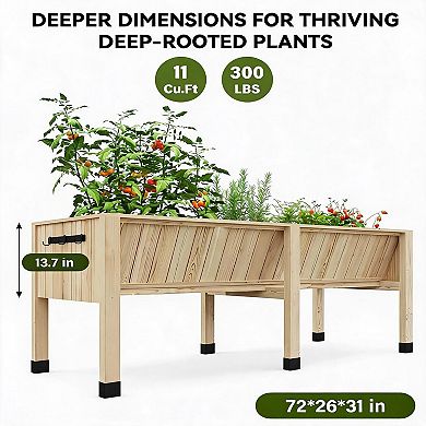 Large Wooden Raised Garden Bed with Legs, Elevated Planter Box with Hooks for Outdoor, Patio