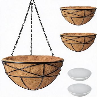 Hanging Plant Baskets with Coco Liner, Metal Round Planters for Indoor & Outdoor Garden, Patio