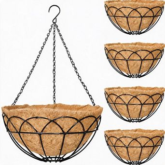 Hanging Planters for Outdoor Plants, Metal Chain Hanging Baskets with Coco Liner, Flower Pots
