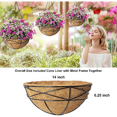 Hanging Planters for Outdoor Plants, Metal Chain Hanging Baskets with Coco Liner, Flower Pots