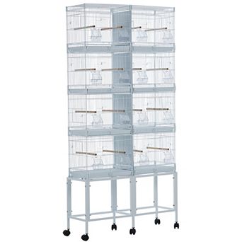 Bird Cage & Playstand Set Stackable Wrought Iron Cage with Perches, Ladders, Removable Trays