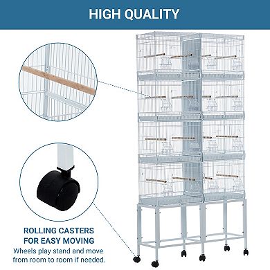Bird Cage & Playstand Set Stackable Wrought Iron Cage with Perches, Ladders, Removable Trays