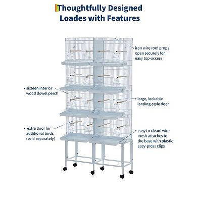Bird Cage & Playstand Set Stackable Wrought Iron Cage with Perches, Ladders, Removable Trays