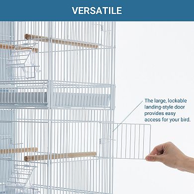 Bird Cage & Playstand Set Stackable Wrought Iron Cage with Perches, Ladders, Removable Trays