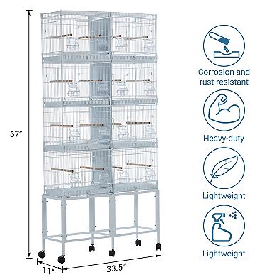 Bird Cage & Playstand Set Stackable Wrought Iron Cage with Perches, Ladders, Removable Trays