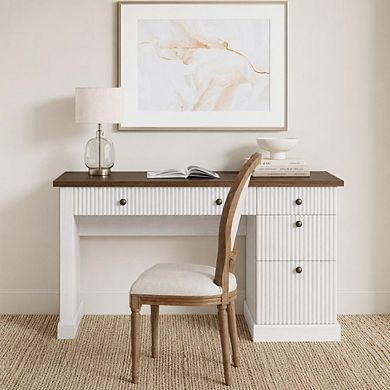 Executive Desk 54" Writing Computer Table with File Drawers, Storage Cabinet & Charging Station