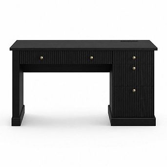 Executive Desk 54" Writing Computer Table with File Drawers, Storage Cabinet & Charging Station