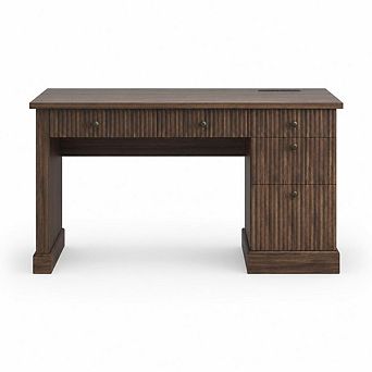 Executive Desk 54" Writing Computer Table with File Drawers, Storage Cabinet & Charging Station
