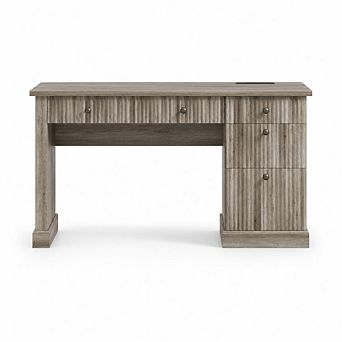 Executive Desk 54" Writing Computer Table with File Drawers, Storage Cabinet & Charging Station