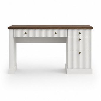 Executive Desk 54" Writing Computer Table with File Drawers, Storage Cabinet & Charging Station