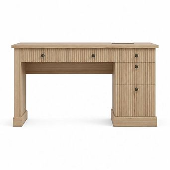 Executive Desk 54" Writing Computer Table with File Drawers, Storage Cabinet & Charging Station