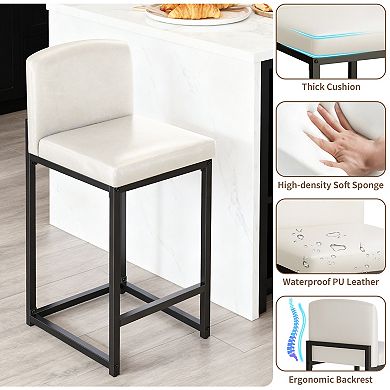 Counter Height Bar Stools Set of 2, 35 Inch Barstools, Kitchen Stools with Heavy Duty Metal Base