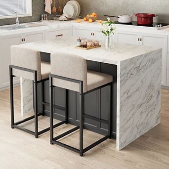 Counter Height Bar Stools Set of 2, 35 Inch Barstools, Kitchen Stools with Heavy Duty Metal Base
