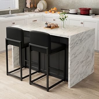 Counter Height Bar Stools Set of 2, 35 Inch Barstools, Kitchen Stools with Heavy Duty Metal Base