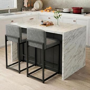 Counter Height Bar Stools Set of 2, 35 Inch Barstools, Kitchen Stools with Heavy Duty Metal Base
