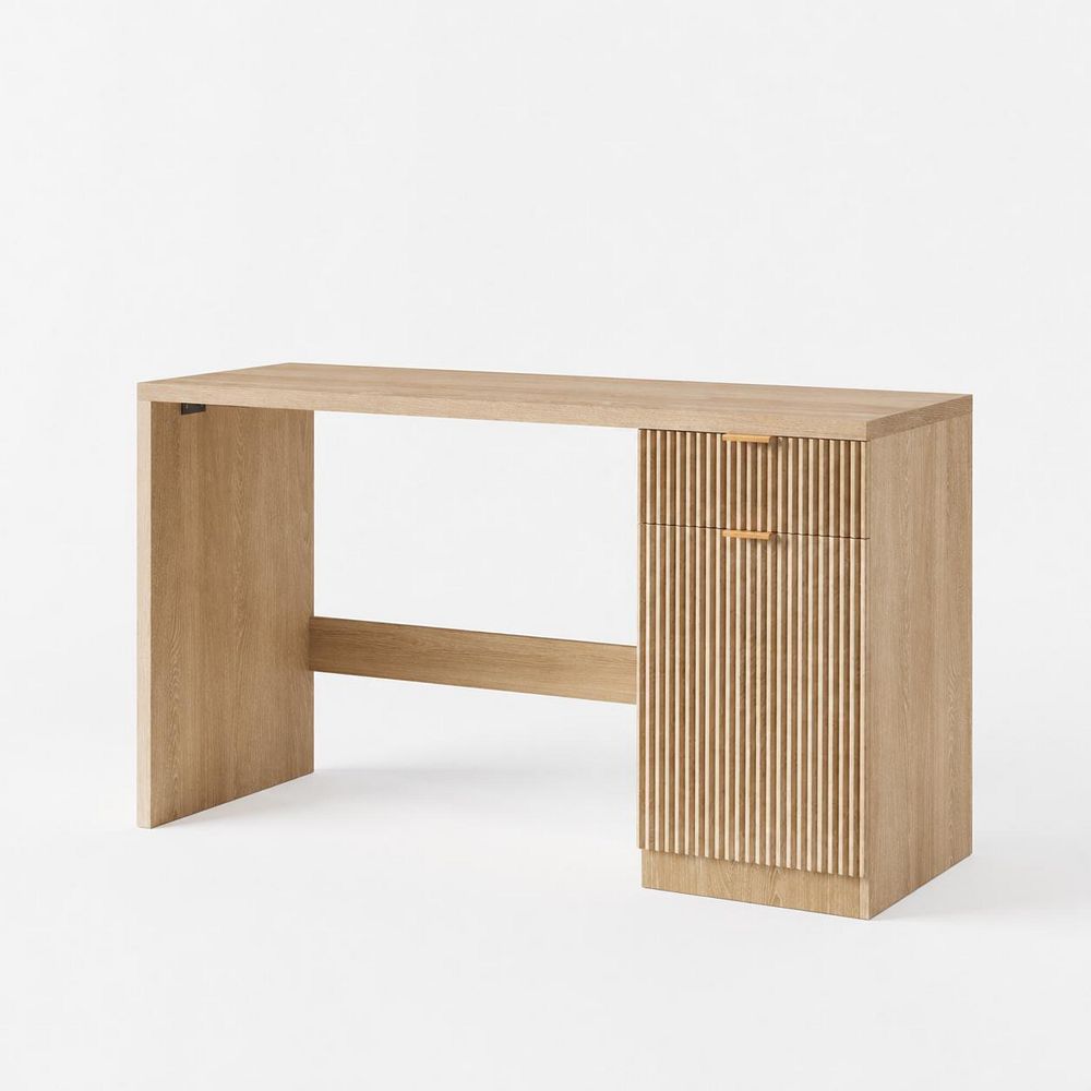 Fluted Computer Desk, Farmhouse Executive Desk with Drawer and Storage ...