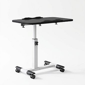 Adjustable Height C End Table with Storage Shelves, Mobile over Bed Side Table with Wheels