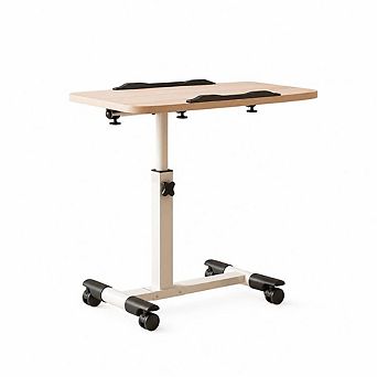 Adjustable Height C End Table with Storage Shelves, Mobile over Bed Side Table with Wheels