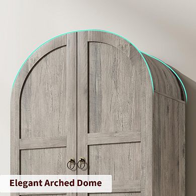 72" Tall Arched Kitchen Pantry Cabinet, Wood Storage Cabinet with 2 Drawers, Doors & Shelves