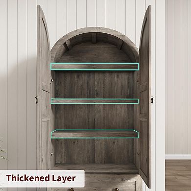 72" Tall Arched Kitchen Pantry Cabinet, Wood Storage Cabinet with 2 Drawers, Doors & Shelves