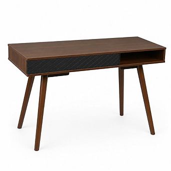 Mid-Century Modern Writing Desk 42 Inch Wooden Computer Table with Drawer & Open Storage Cubby