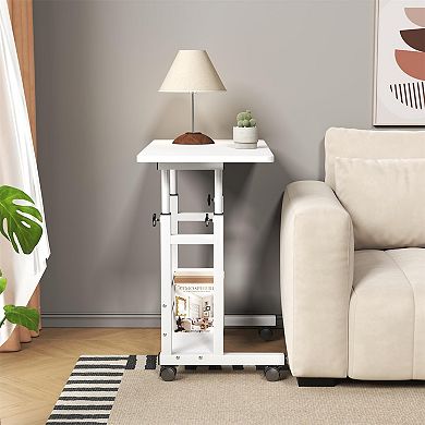Adjustable Height Rolling Computer Desk Mobile Standing Table with Wheels, 31.5 x 15.75 Inches