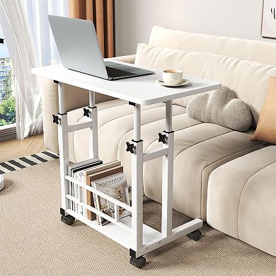 Adjustable Height Rolling Computer Desk Mobile Standing Table with Wheels, 31.5 x 15.75 Inches