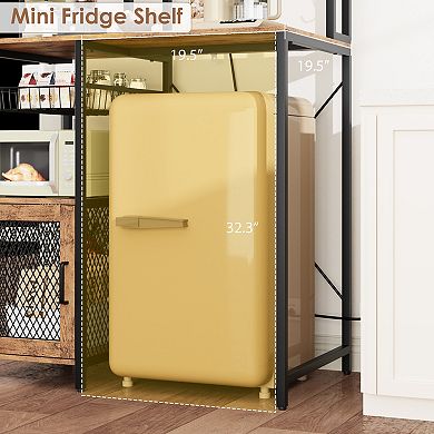 Kitchen Bakers Rack with Power Outlet Industrial Microwave Stand with Storage, Freestanding Shelf