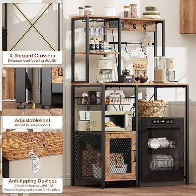 Kitchen Bakers Rack with Power Outlet Industrial Microwave Stand with Storage, Freestanding Shelf