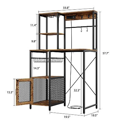 Kitchen Bakers Rack with Power Outlet Industrial Microwave Stand with Storage, Freestanding Shelf