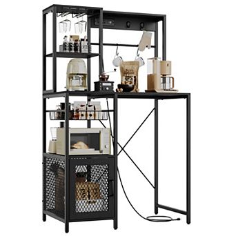 Kitchen Bakers Rack with Power Outlet Industrial Microwave Stand with Storage, Freestanding Shelf