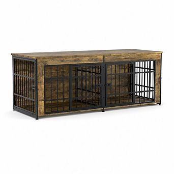 Heavy Duty Double Dog Crate Furniture Wooden Indoor Kennel with Divider