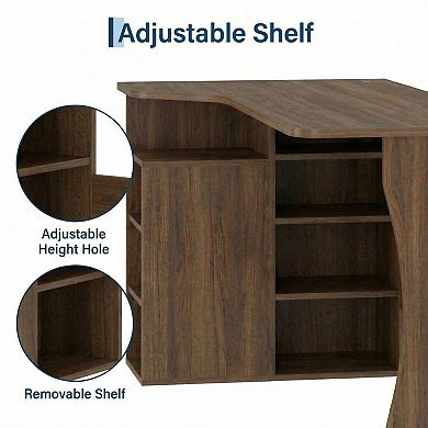 L Shaped Desk with Storage Shelves, Small Corner Desk, Reversible Table with 3 Tier Shelves