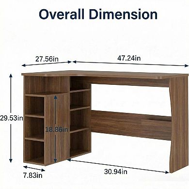 L Shaped Desk with Storage Shelves, Small Corner Desk, Reversible Table with 3 Tier Shelves