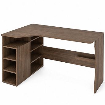 L Shaped Desk with Storage Shelves, Small Corner Desk, Reversible Table with 3 tier Shelves