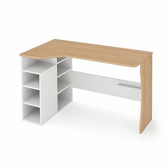 L Shaped Desk with Storage Shelves, Small Corner Desk, Reversible Table with 3 tier Shelves