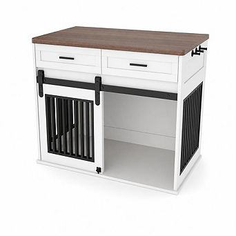 44.5" Wooden Dog Crate Furniture with Sliding Barn Door Indoor Dog Kennel End Table