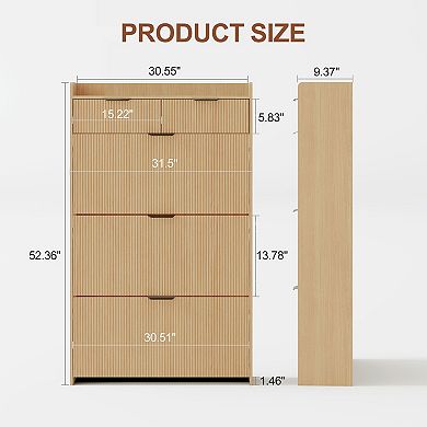 Modern Fluted Outdoor Shoe Storage Bench, 3 Turnover Drawers, 2 Small Drawers & Side Hook
