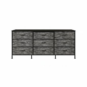 Modern TV Stand with 9 Fabric Drawers, Wide Wooden Top, Dresser Storage Cabinet for Living Room