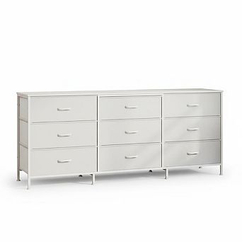 Modern TV Stand with 9 Fabric Drawers, Wide Wooden Top, Dresser Storage Cabinet for Living Room