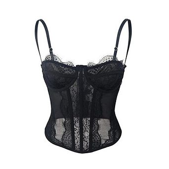 Women's Lace Spaghetti Strap Corset Top Fitted Casual Party Date Night Wear Blouse