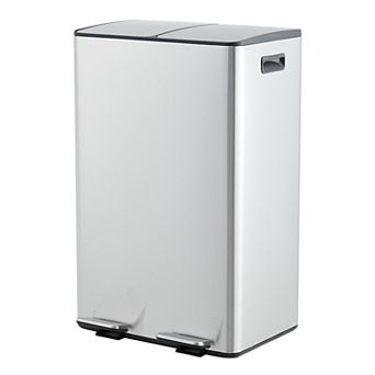 Dual Compartment Trash Can, Soft-Close Lid, Step-on Pedal, Removable Inner Buckets, for Kitchen