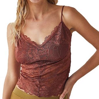 Women's Lace Cami Top V-Neck Spaghetti Strap Sheer Mesh Cropped Camisole Casual Nightwear